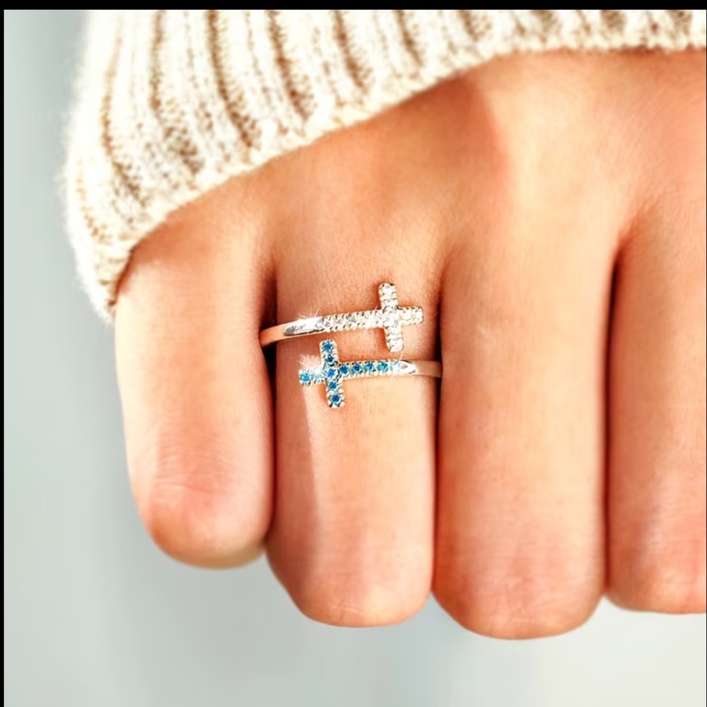 Double Cross Cuff Silver Ring 3 pack